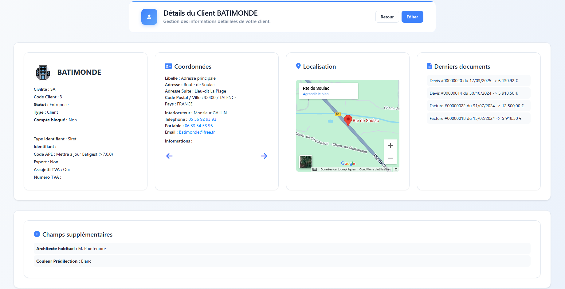 Interface de gestion des clients FolloYou avec fiches détaillées