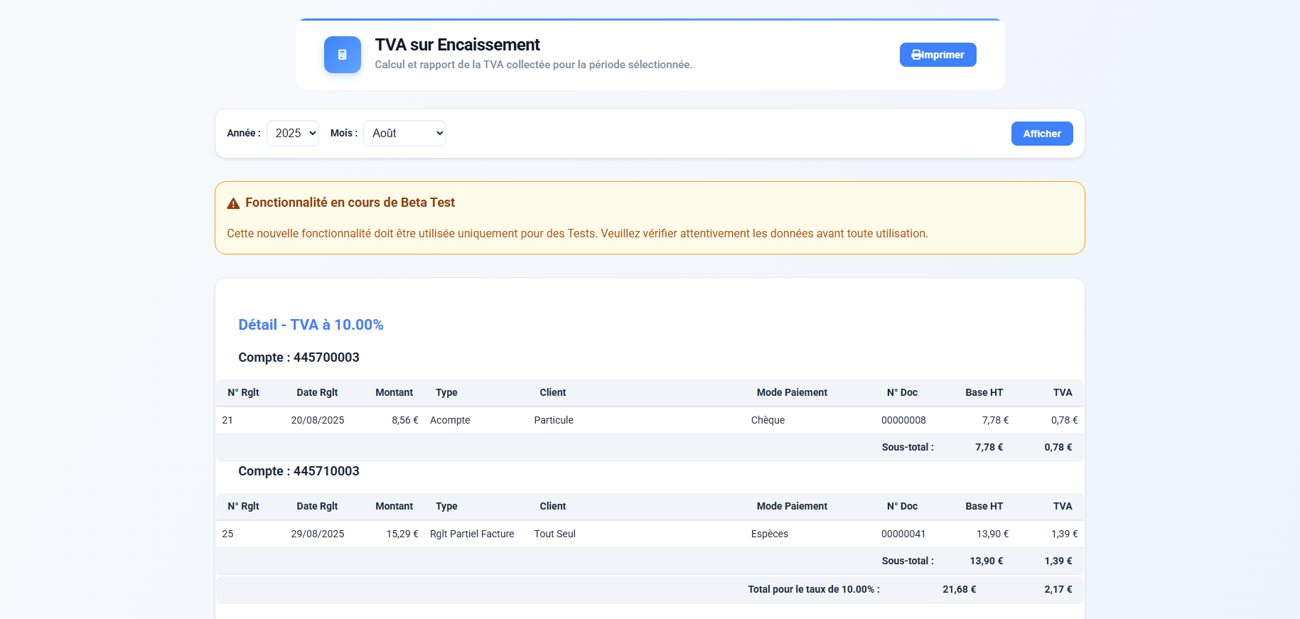 Interface de déclaration de TVA FolloYou
