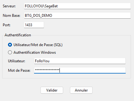 Configuration de la connexion SQL