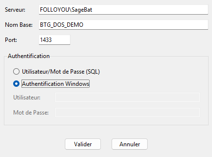 Interface de connexion par authentification windows